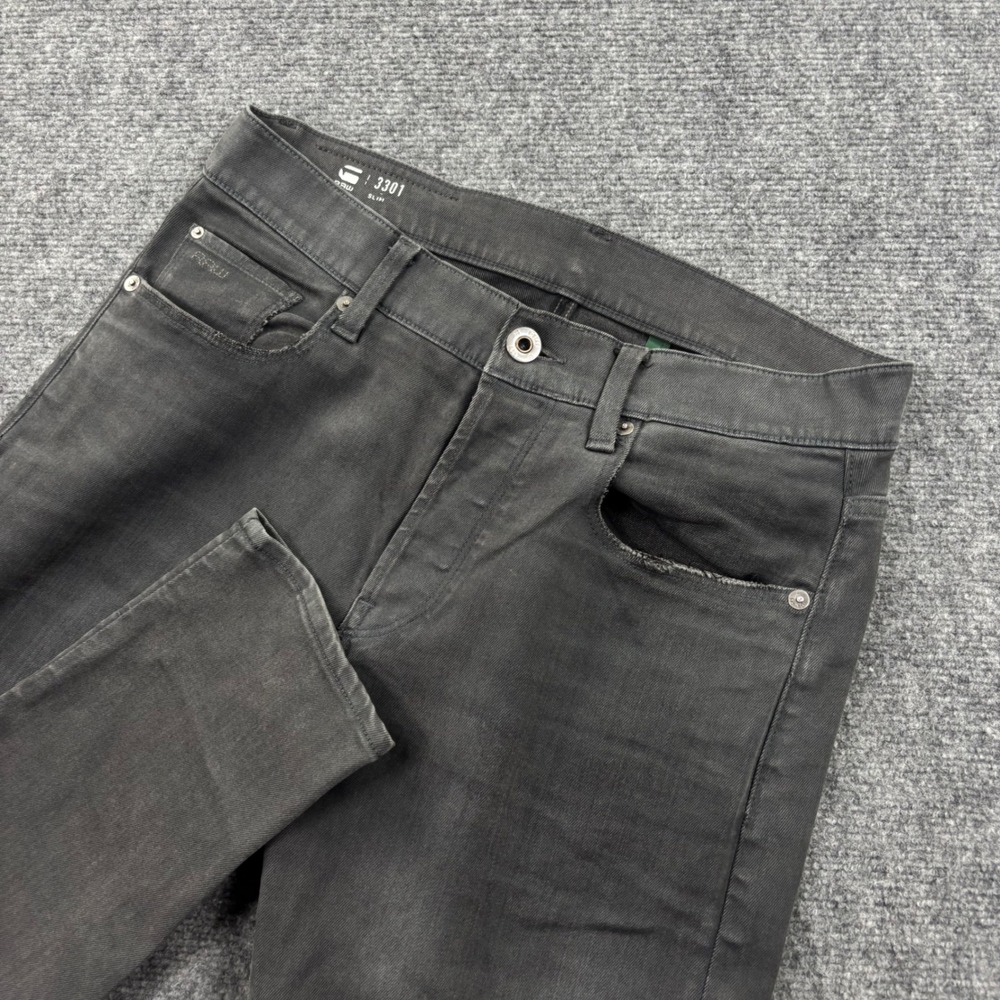 G-Star Raw 3301 Slim Jeans 31/32 Grey Stretch Denim Mens
